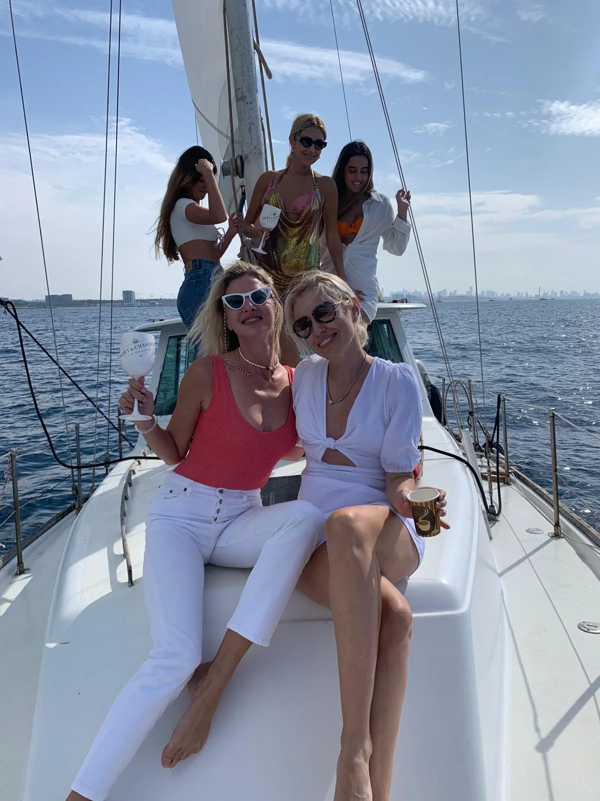 Friends relaxing on the bow